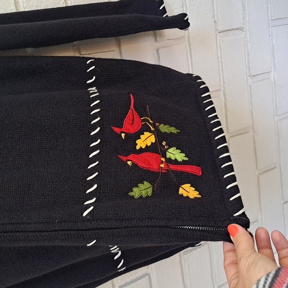 Breckenridge Black Embroidered Red Cardinal Zip Up Sweater. Size XL - Picture 3 of 10